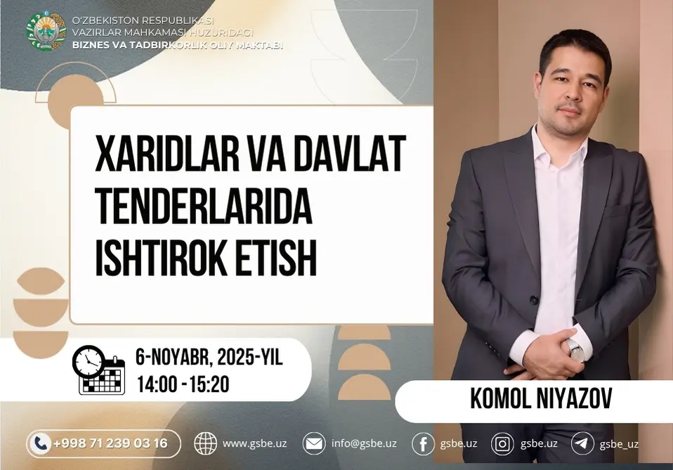 «Xaridlar va davlat tenderlarida ishtirok etish» mavzusida mahorat darsi.